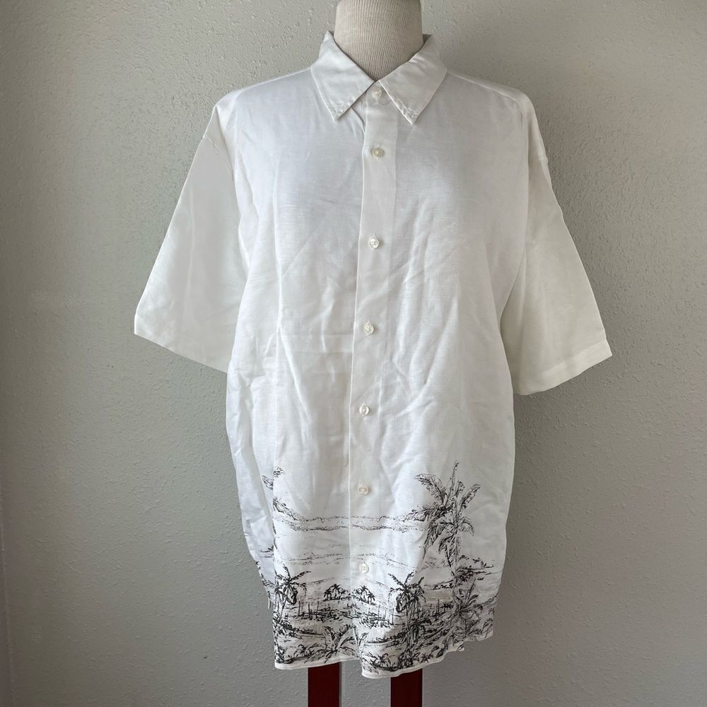 NWOT Tropical Linen Blend Button Down Shirt Size XXL
